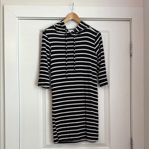 Black and White Striped Hoodie Dress